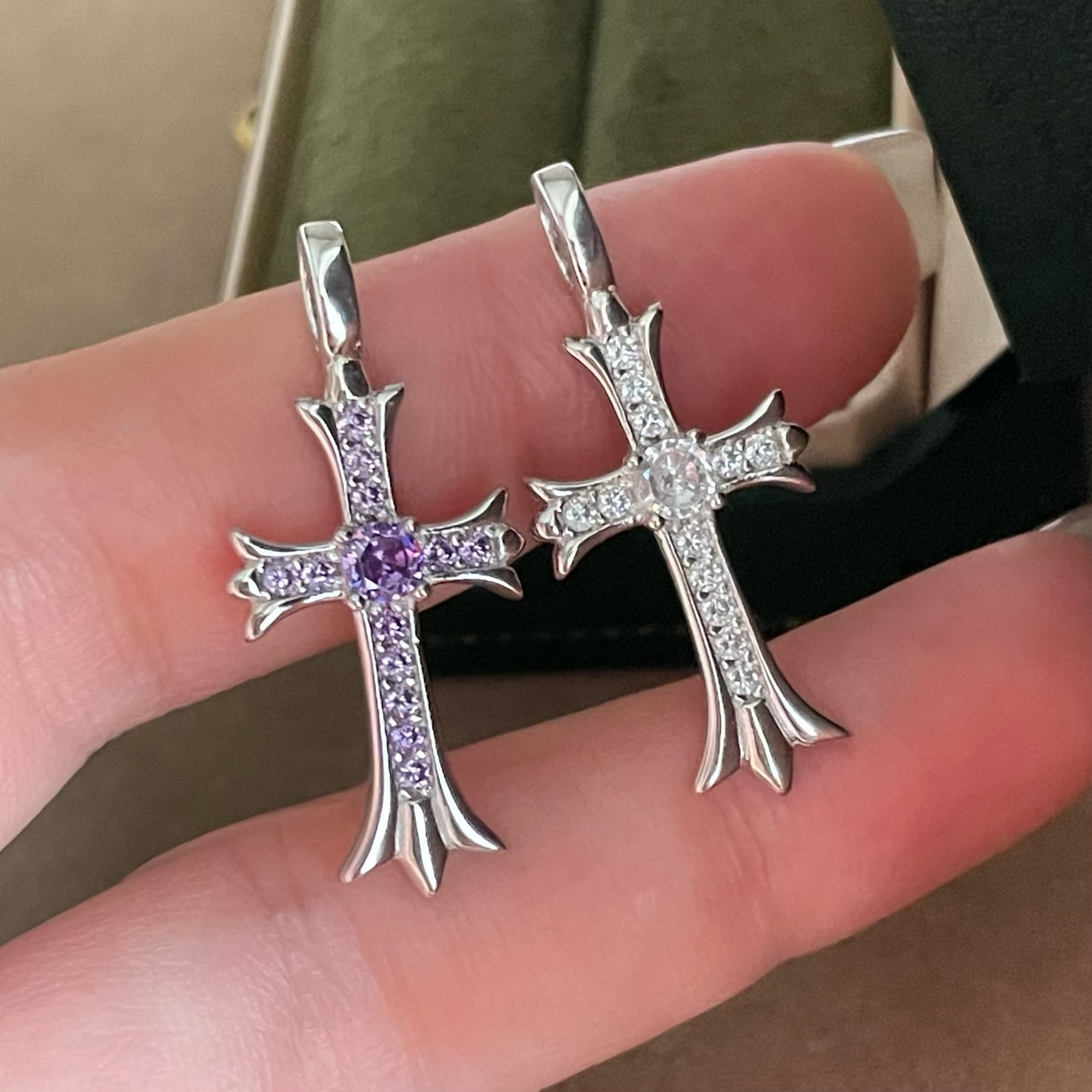 Sterling Sier Universal Buckle Purple Cross Jeweled Personality Retro Pendants