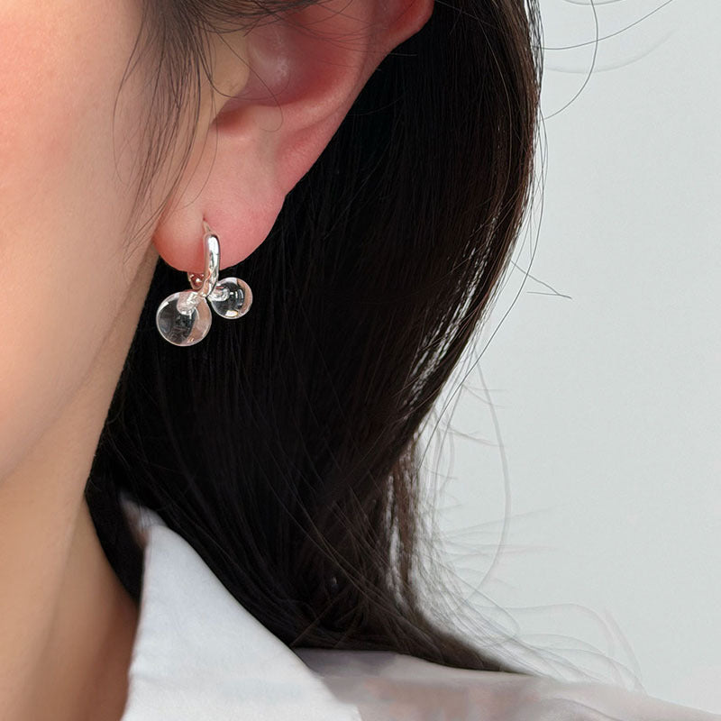 Clear White Water Summer Cool Ball Ear Clip Earrings