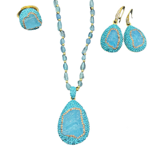 Rough Stone Fashion Personality Affordable Luxury Style Czech Diamond Color Jewelry Set