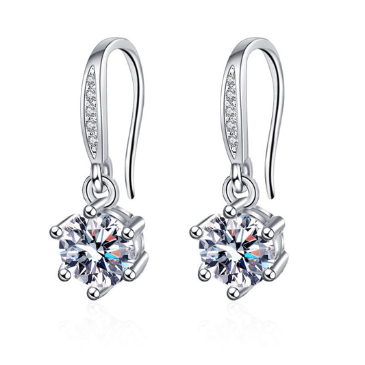 Women's Live Broadcast Sier Ear Hook Moissanite Earrings