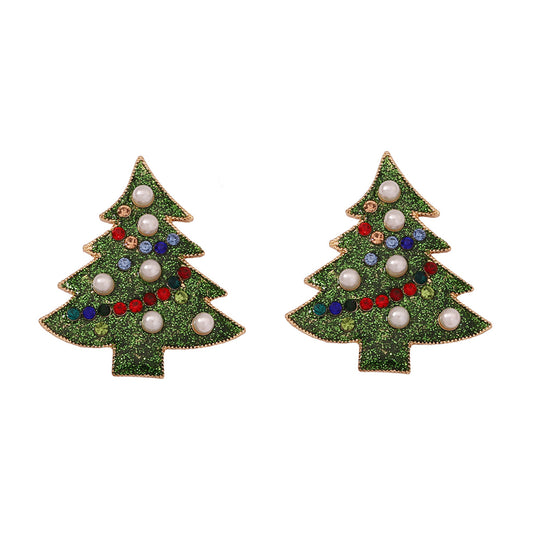 Christmas Series Tree Alloy Dripping Inlaid Earrings