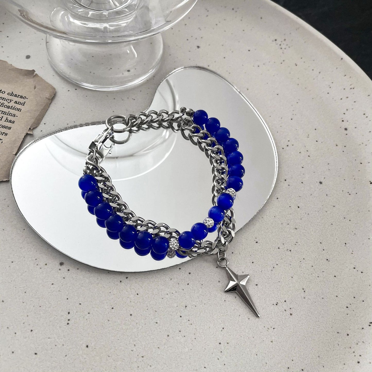 Four Stars Couple Stitching Klein Blue White Opal Cuban Bracelets