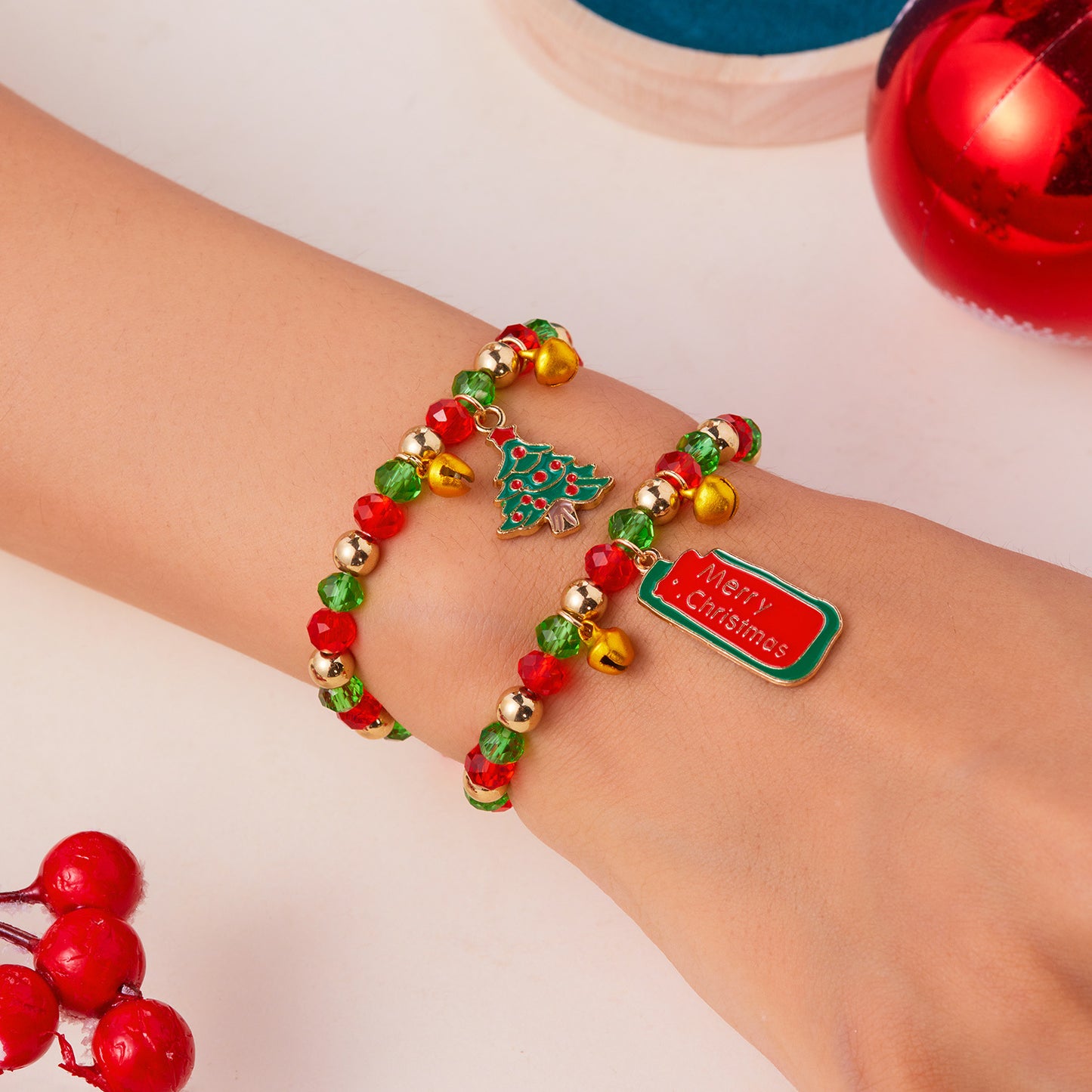 Women's Santa Claus Red Green Crystal String Bracelets