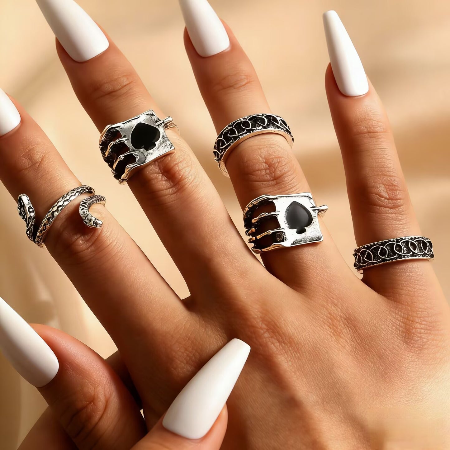 Creative Retro Dark Personality Spider Snake Bat Skull Double-headed Hip Rings