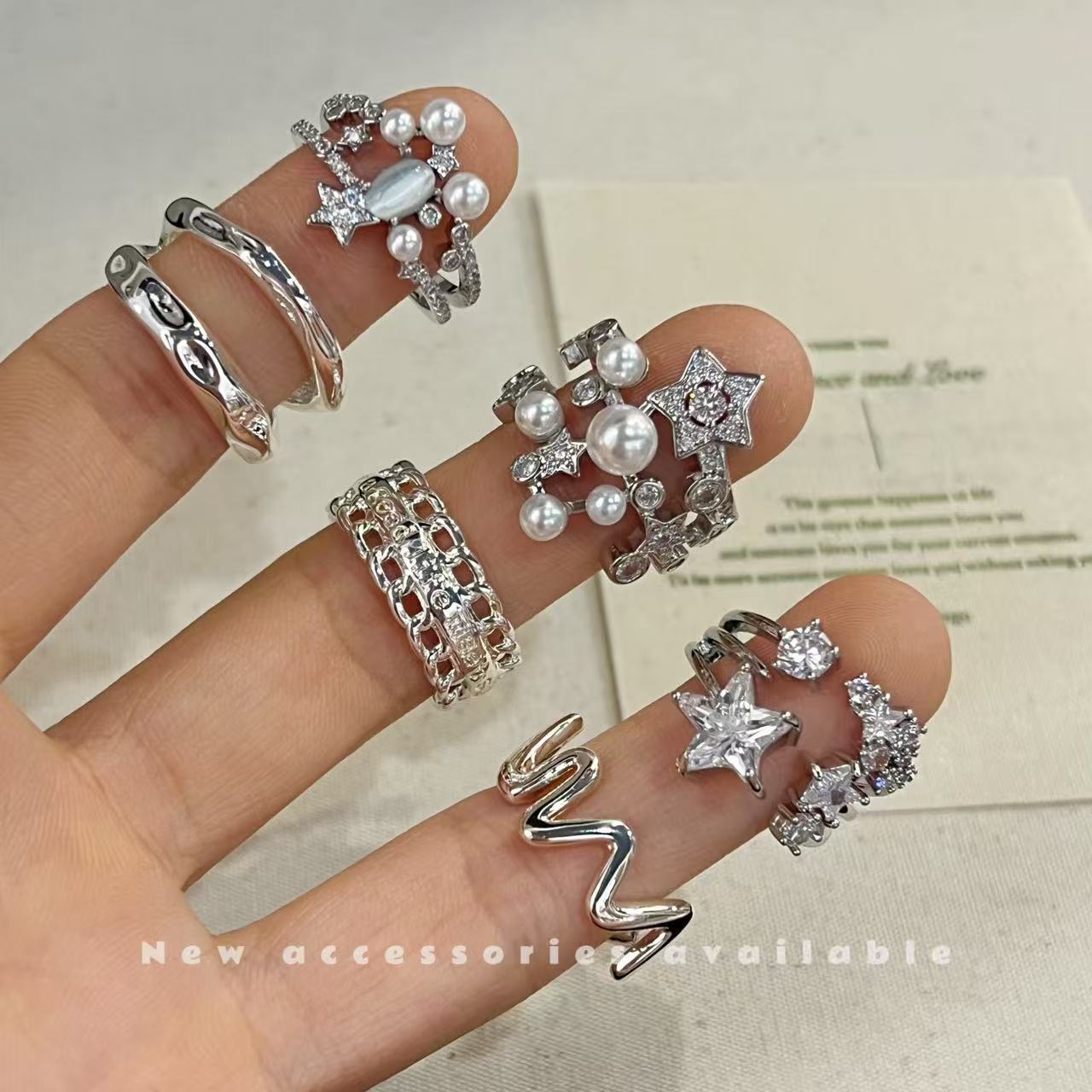 Design Zircon Pearl Geometric Fashion Oval Opal Opening Ring