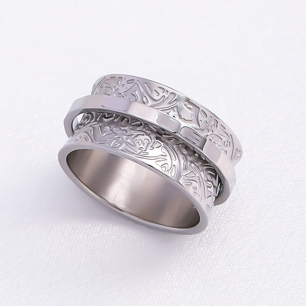 Wide Version Small Floral Simple Retro Flower Spinning Rings