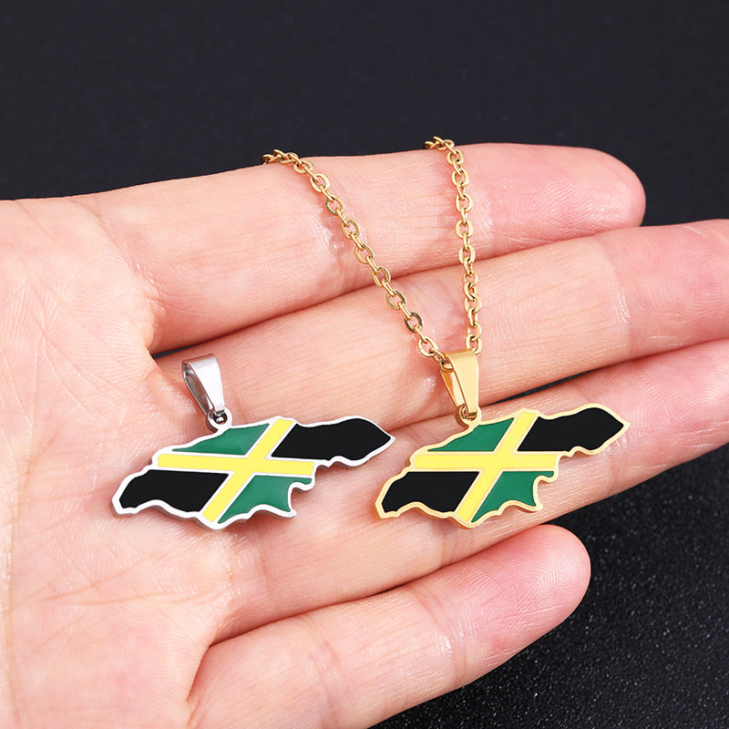 Stainless Steel Africa Jamaica Drip Map Necklaces