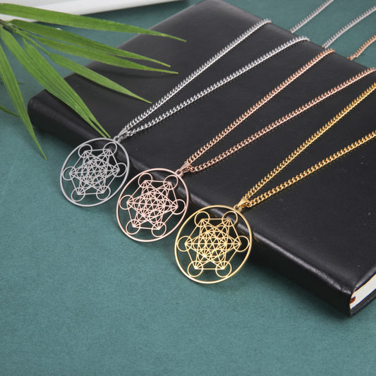 Women's Titanium Steel Angel Seal Geometric Kabala Necklaces