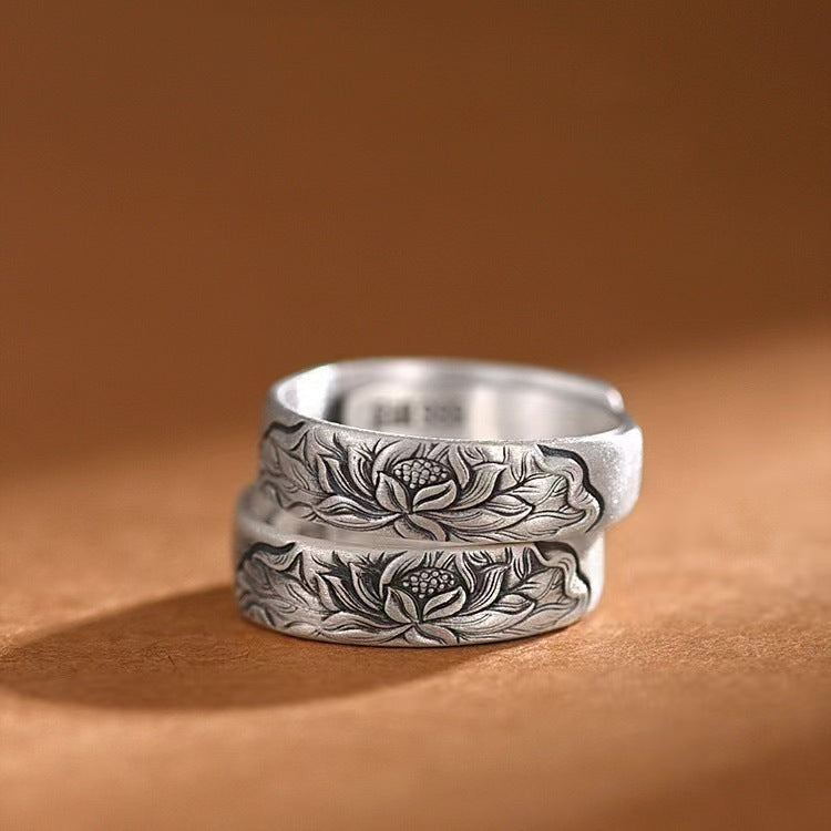 Women's & Men's Style Lotus Trendy Personalized Niche Design Minimalist Creative Index Rings