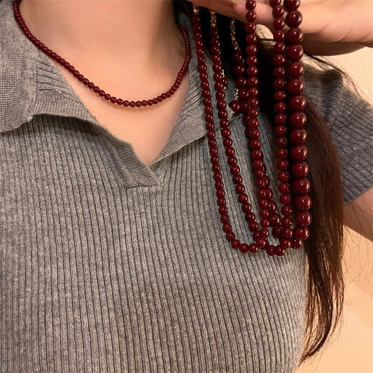 Light Luxury High-grade Angora Red Beaded Life Retro Minority Necklaces