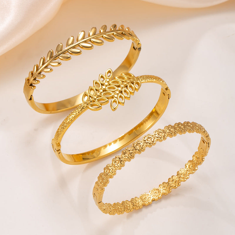 Titanium Steel Fashion Gold-plated Open Wheat Stainless Bracelets