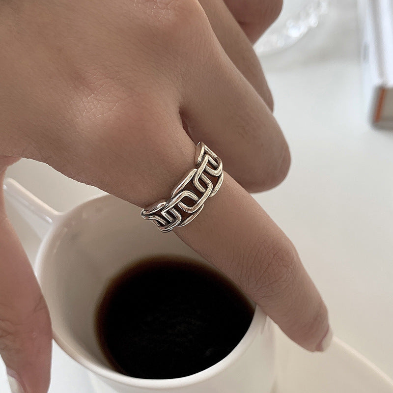 Women's Sterling Sier Cross Winding Hollow For Vintage Thai Rings