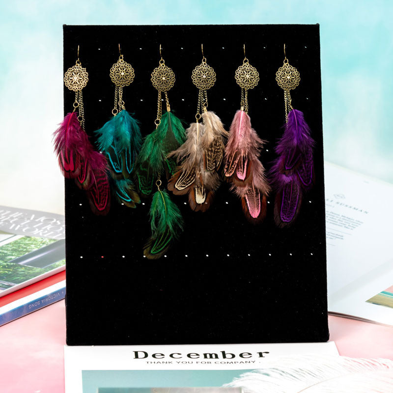 Exaggerated Feather Personalized Ethnic Style Long Earrings