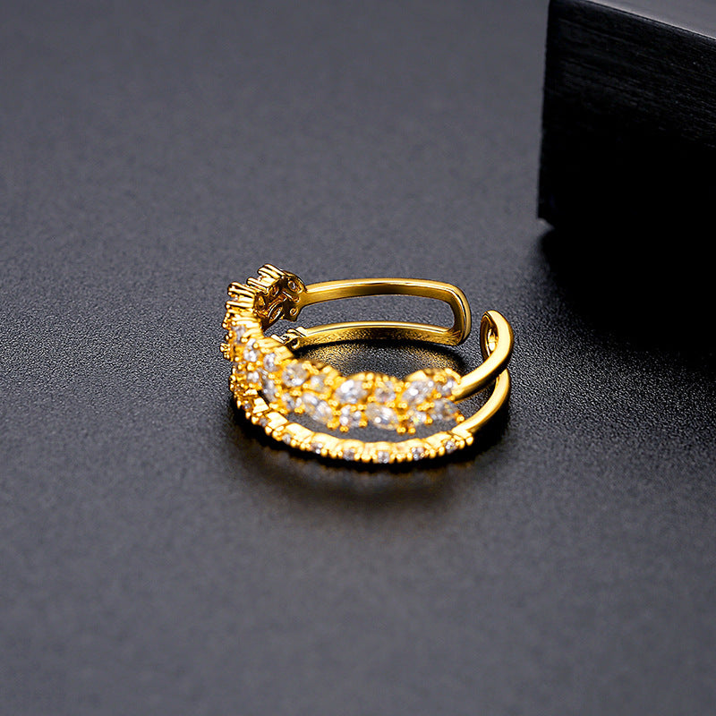 Women's Korean Style Simple Copper Inlaid Zircon Rings