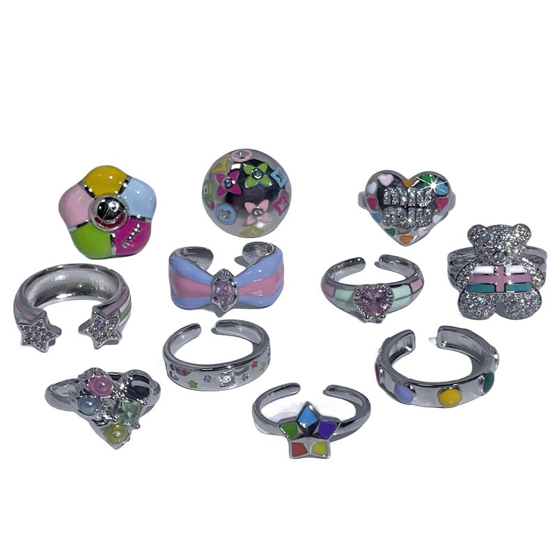 Colored Drip Glaze Cold Sweet Cool Popular Rings