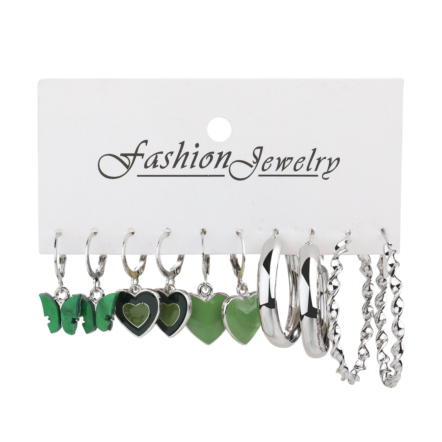 Green Butterfly Set Dripping Oil Love Heart Rings