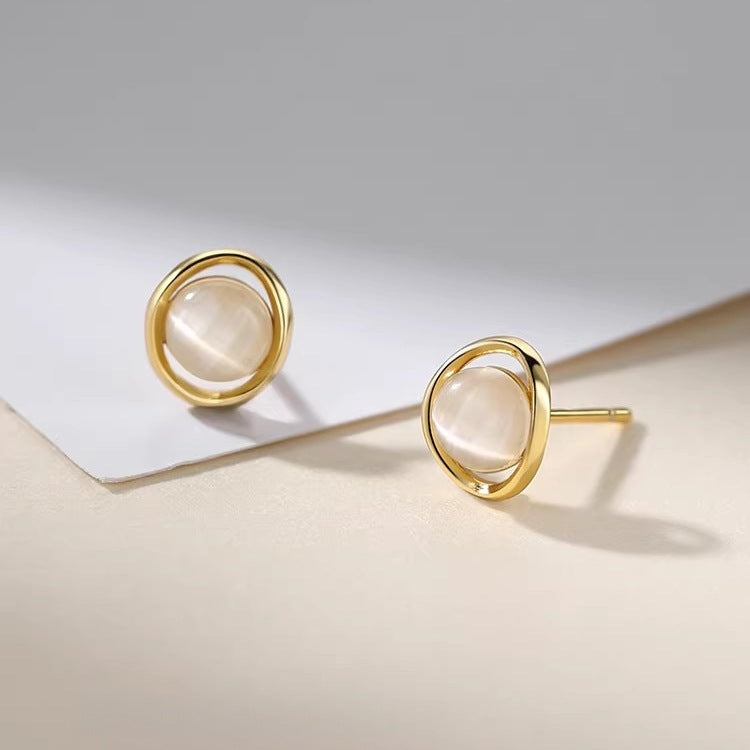 Sier Needle Opal Stone Ear Simple Graceful Niche Rings