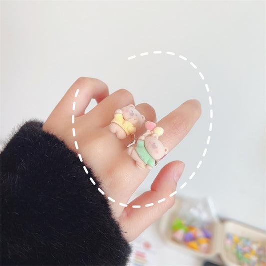 Women's Cute Girlish Style Flocking Three-dimensional Open Rings