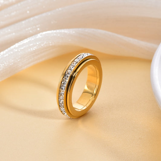 Row Square Diamond Rotatable Double Circle Good Luck Rings