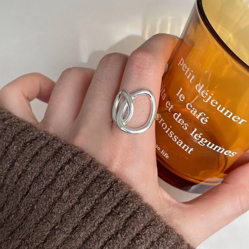 Luxury Simple Black Agate Female Niche Retro Rings