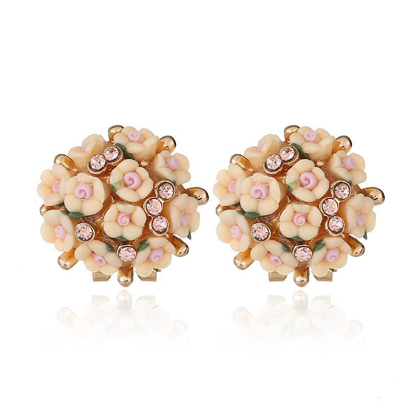 Ceramic Flower Small Commodity Rose Ear Stud Earrings