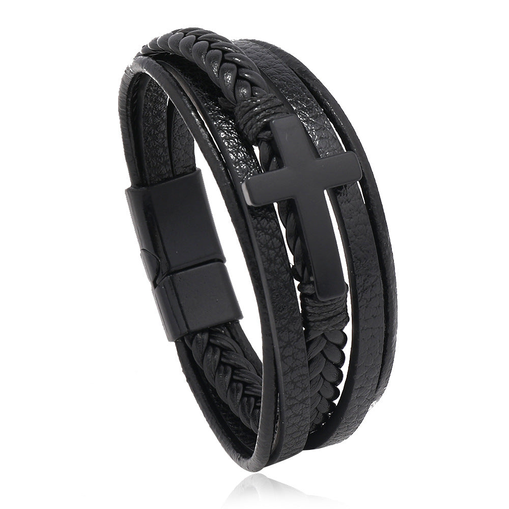 Men's Writing Woven Handmade Leather Magnetic Snap Bracelets