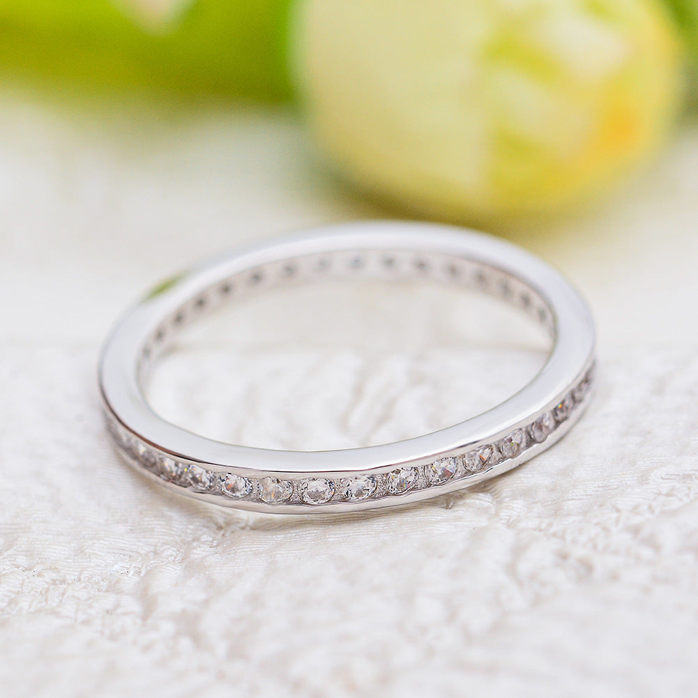 Sterling Sier Circle White Diamond Inlaid Zircon Ring