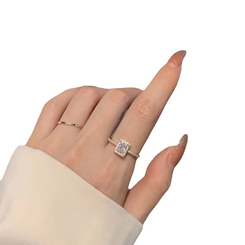 Light Luxury Zircon Super Flash Design Square Diamond Rings