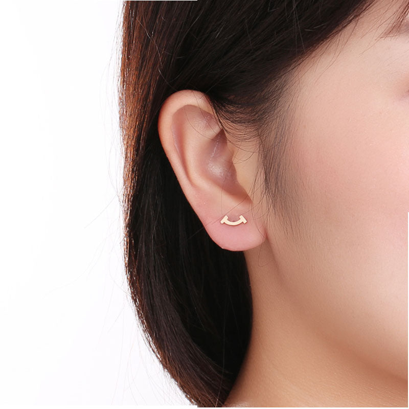 Sterling Sier Smile Female Temperament Smiley Tide Ear Stud Earrings