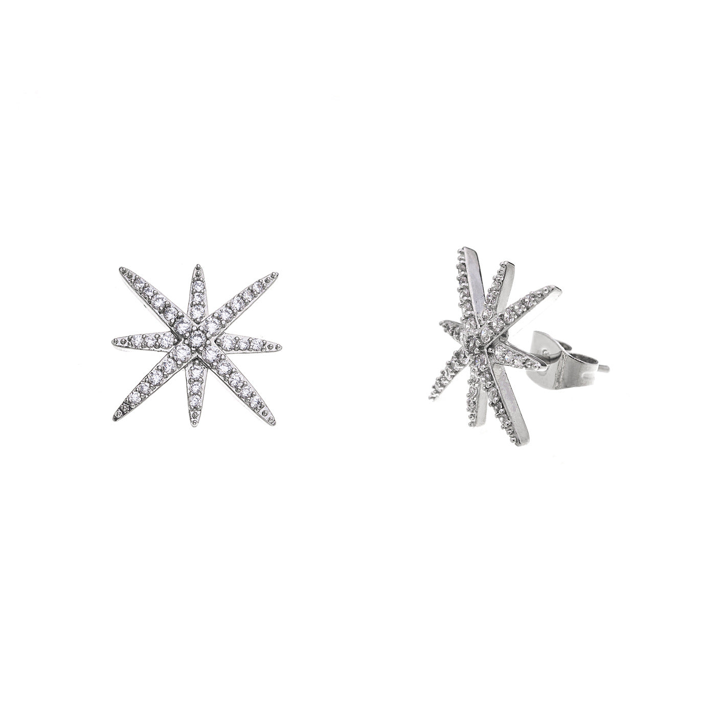 Women's Sier Needle Micro Inlaid Zircon Copper Snowflake For Temperament Wild Earrings