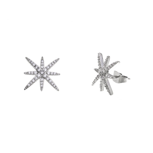 Women's Sier Needle Micro Inlaid Zircon Copper Snowflake For Temperament Wild Earrings