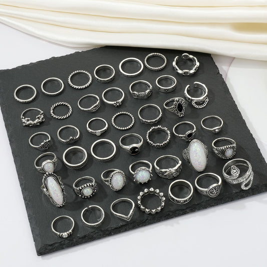 Black Diamond Elephant Skull Flower Snake Rings