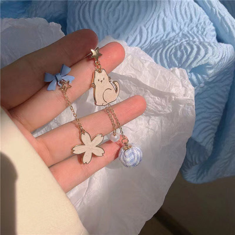 Blue Ear Female Korean Cute Sier Earrings