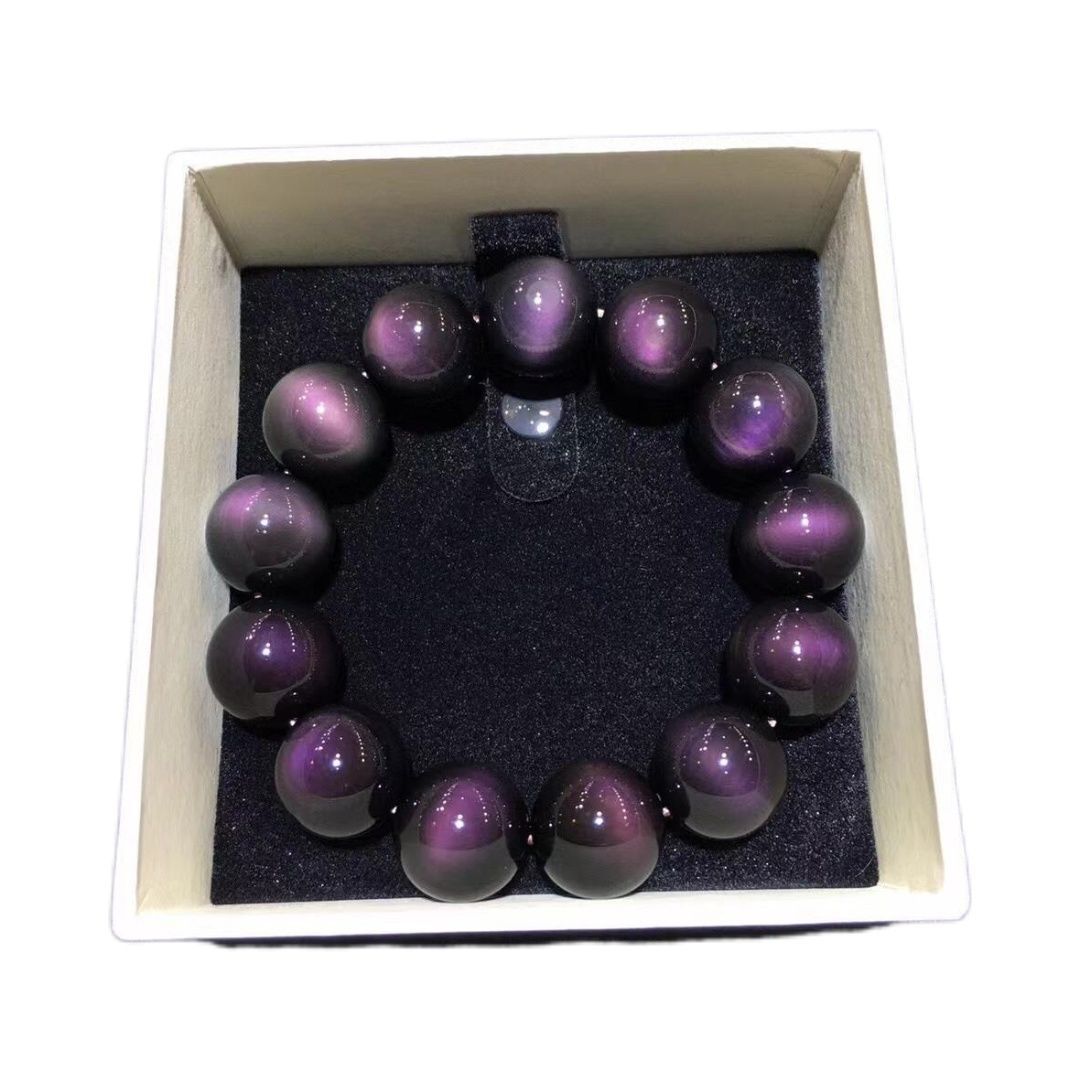 Obsidian Full Purple Eye Single Round Beads Couple Bracelet