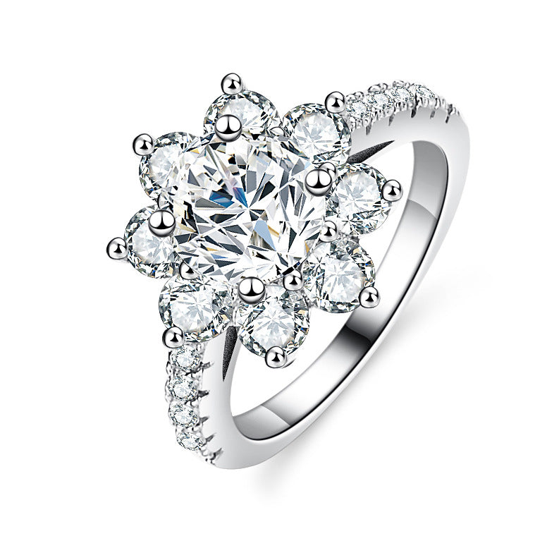Moissanite Female Sier Sunflower Flower Live Rings
