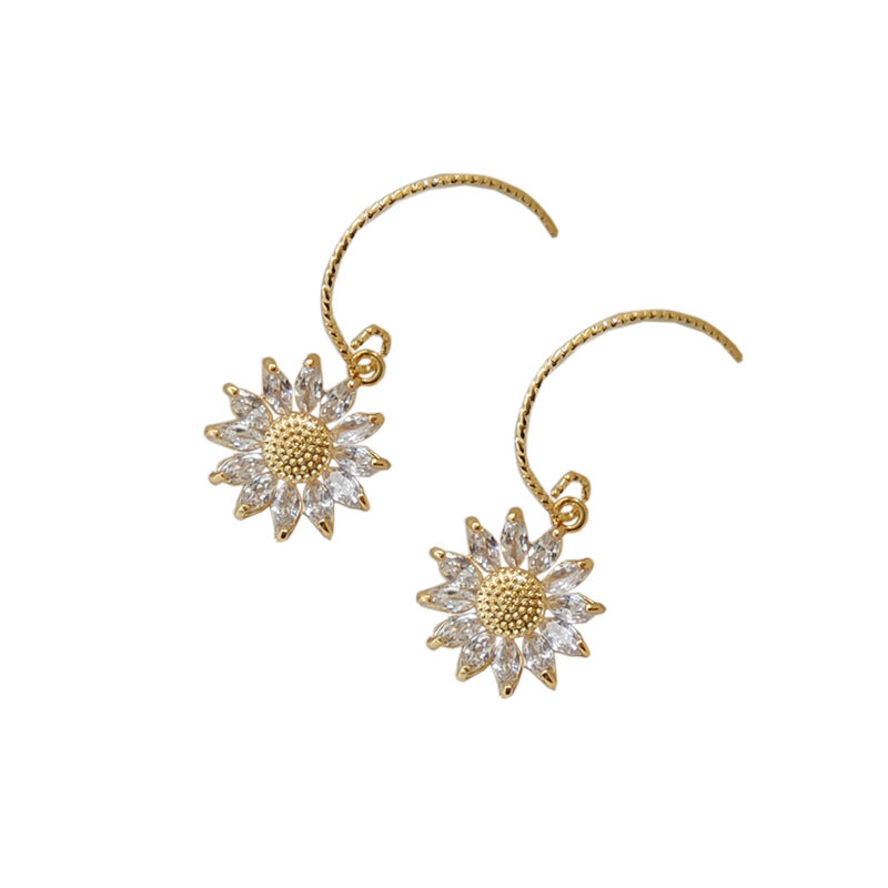 Micro Inlaid Zircon Sunflower Elegant Plated Simple Earrings