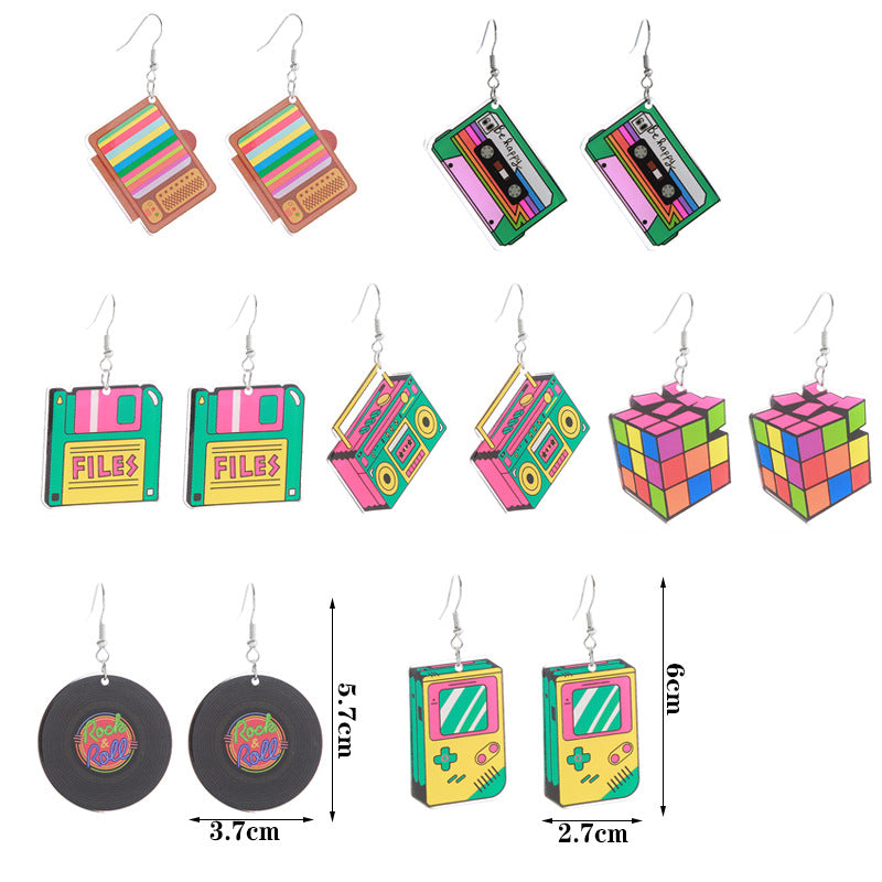 Retro Nostalgic Record Radio Rainbow Series Earrings