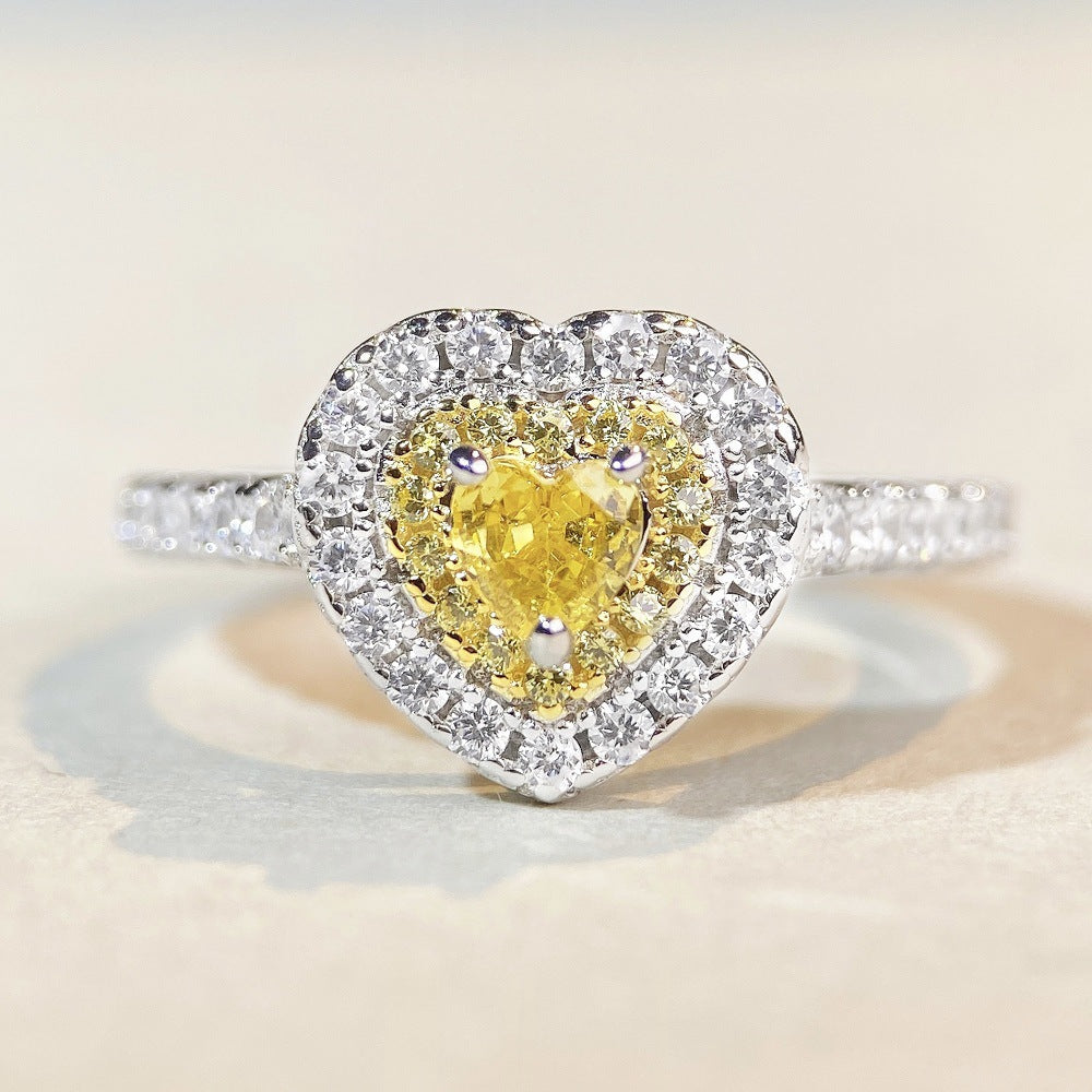 Rhinestone Female Cute Style Simple Peach Heart Ice Flower Rings