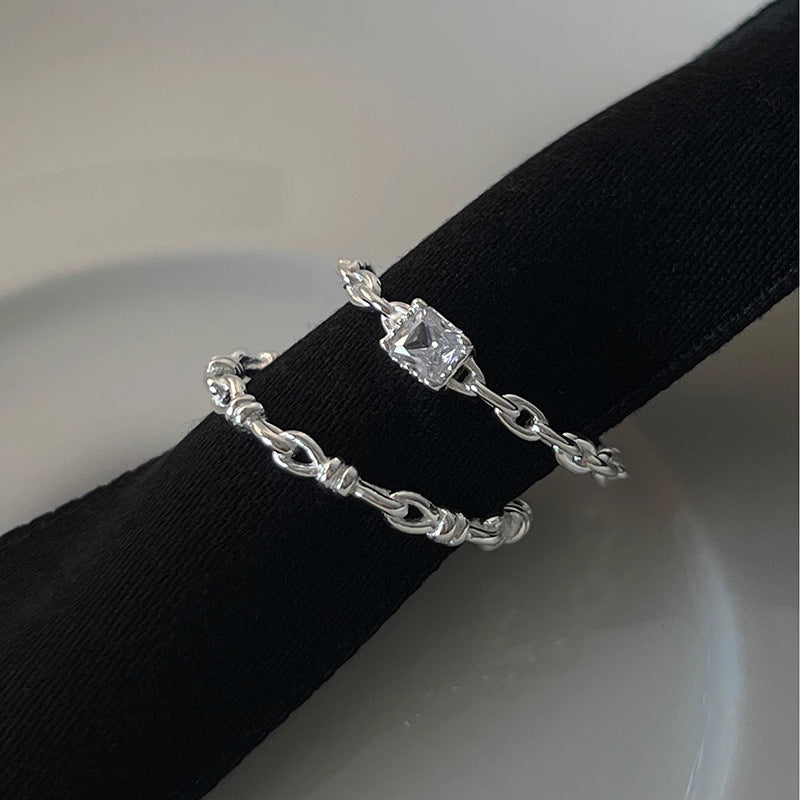 Women's Sterling Sier Square Diamond Simple Cold Rings