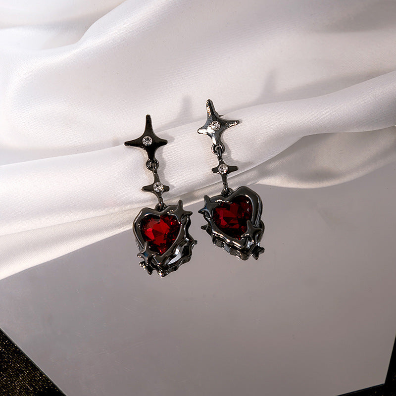 Red Heart-shaped Ear Female Niche Sweet Cool Style Earrings