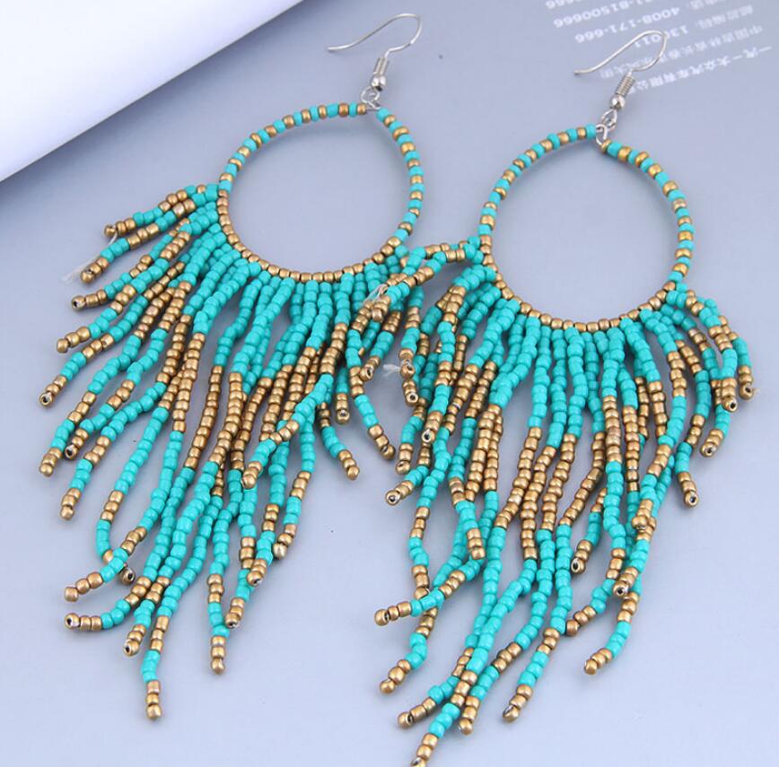 Cool Online Bohemian Style Bead Tassel Earrings