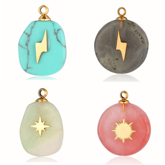 White Jade Bohemian Natural Stone Titanium Pendants