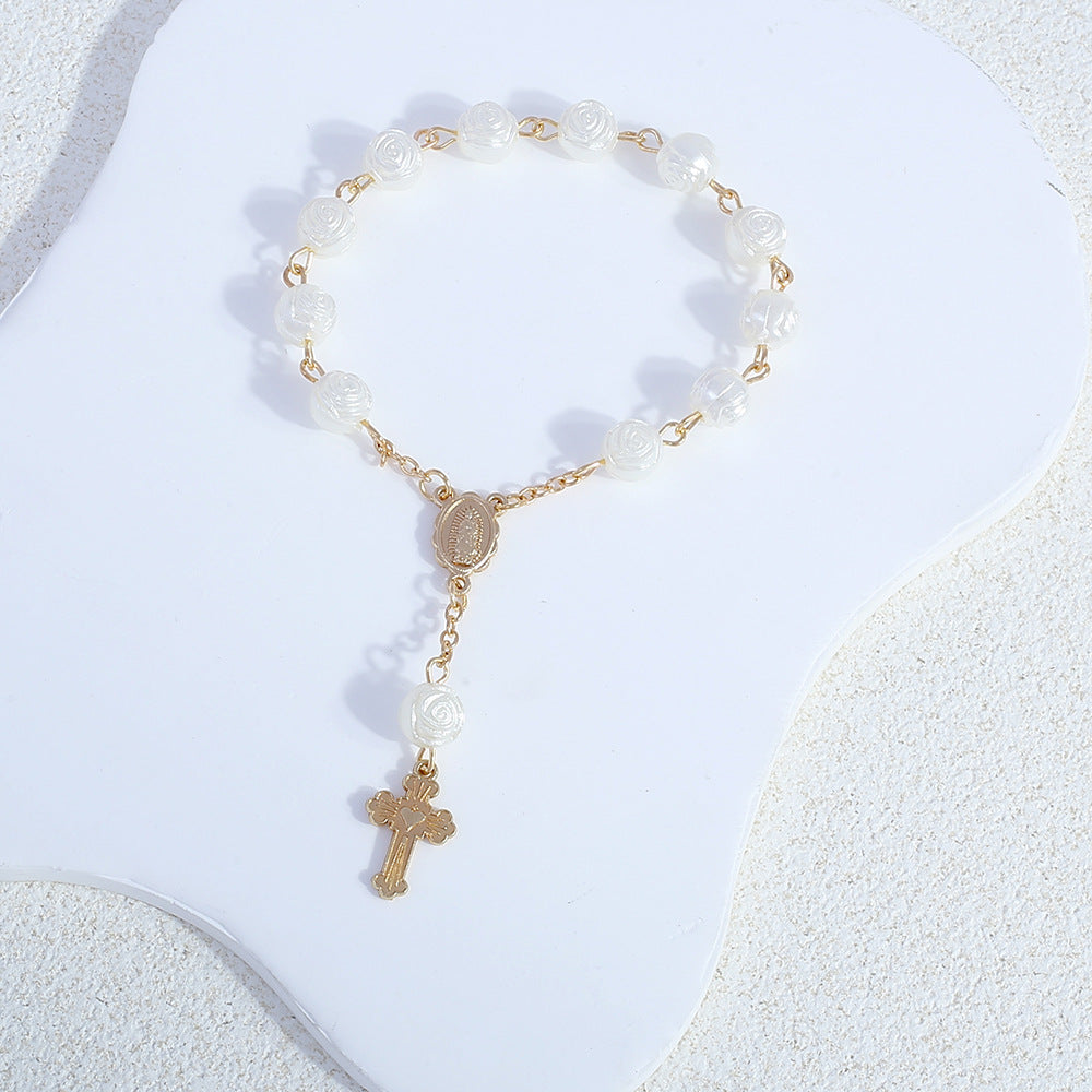 Angel Baptism Gift Rose Pearl Rosary Bracelets