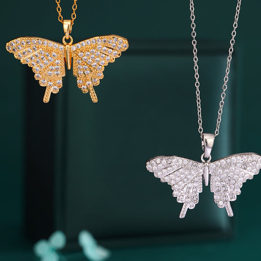Women's & Men's Gold-plated Zircon Butterfly Hip Hop Cool Necklaces