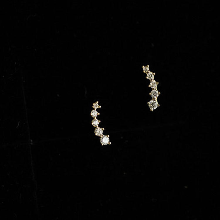 Wheatear Shape Gold-plated Mini Gang Drill Shiny Curved Stud Earrings