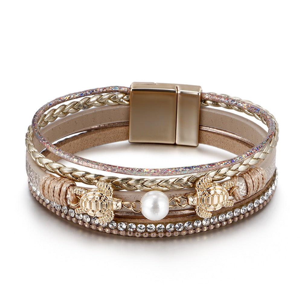 Women's Ethnic Style Pearl Turtle Magnetic Snap Bracelets
