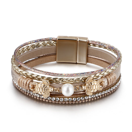 Women's Ethnic Style Pearl Turtle Magnetic Snap Bracelets