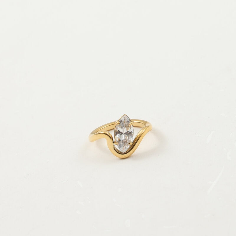 Curved Line Horse Eye Zircon Titanium Rings