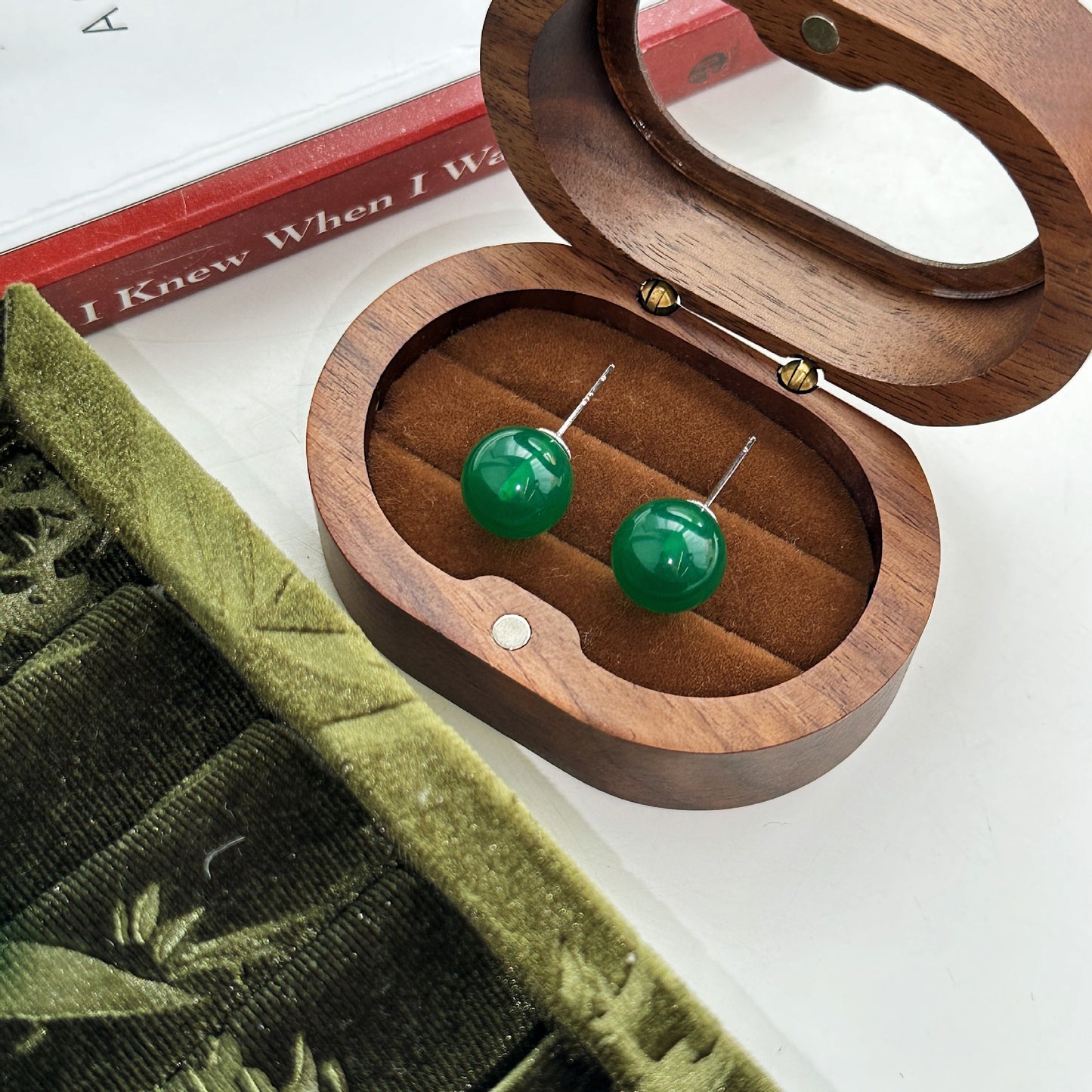 Chinese Style Imitation Jasper Green Ear Rings