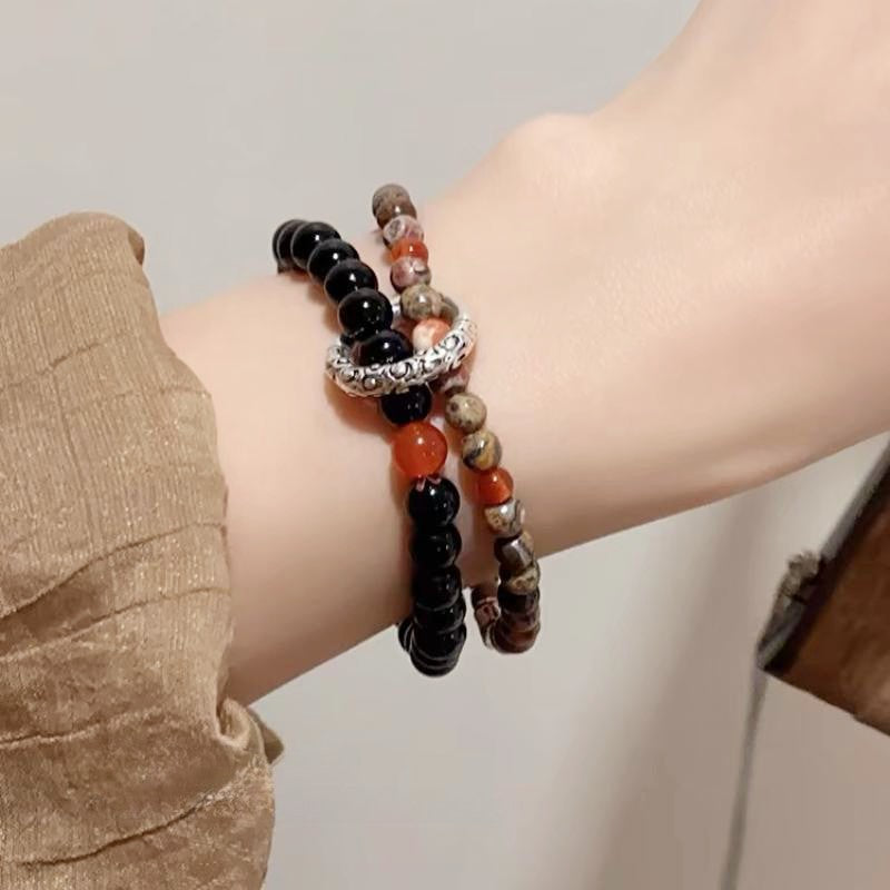 Women's National Style Peace Buckle Beaded Natural Bracelets